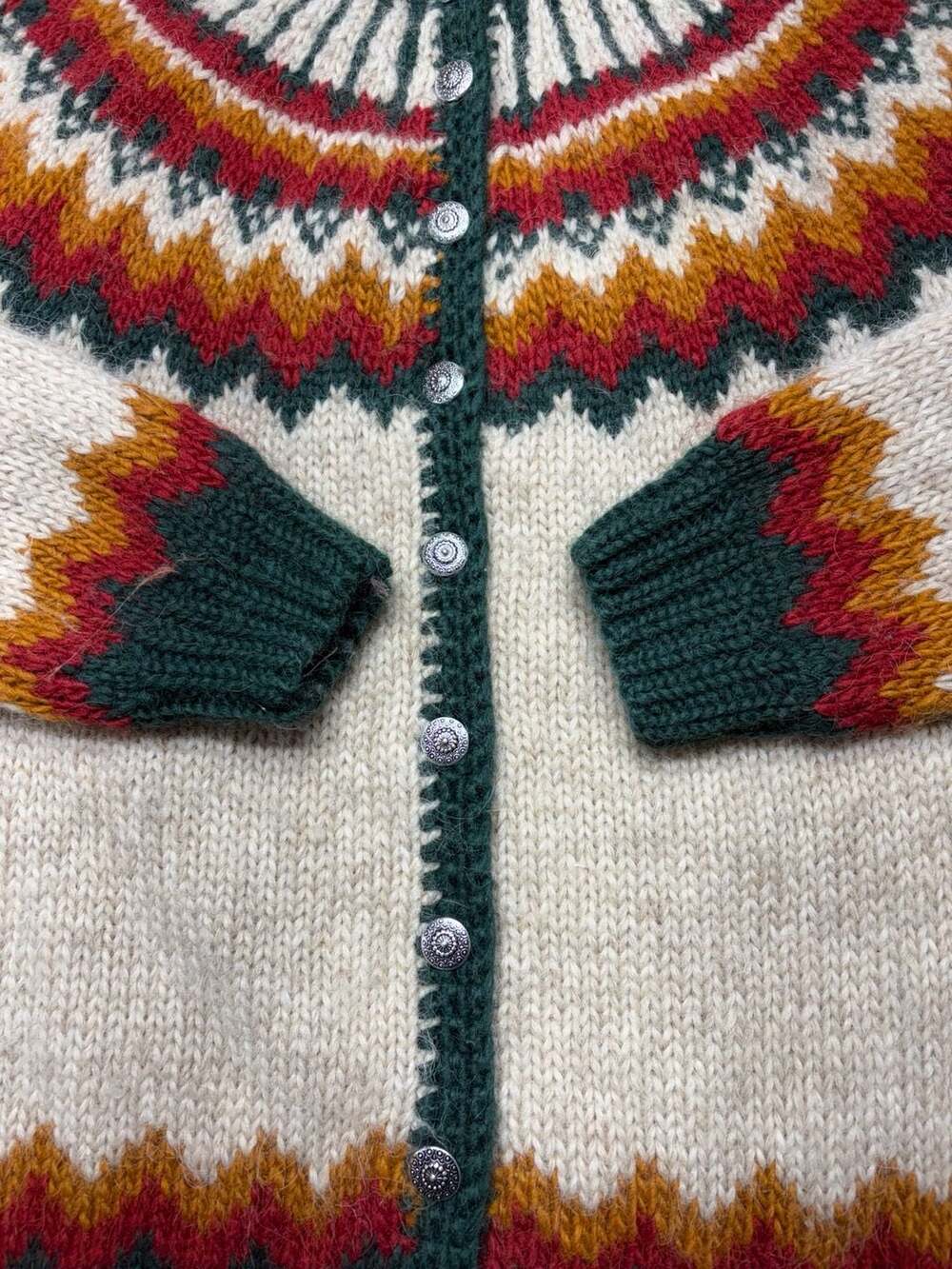 Vintage Iceland Sweaters? Cardigan Pure Wool Knit Folk Nordic Fair Isle Button M - Picture 10 of 13